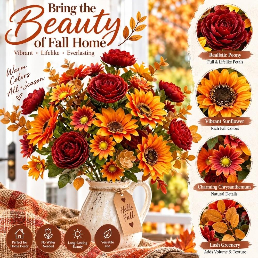 Autumn Theme Artificial Sunflowers Realistic Appearance Fake Flower Decor Wedding Decoration