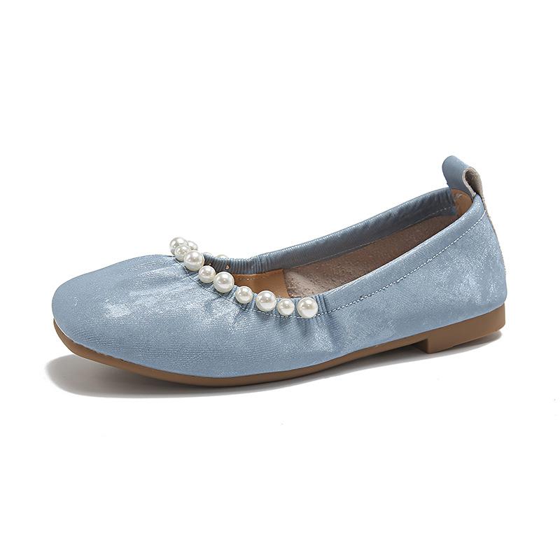 Soft~ Sweet Pearl Flat Ballet Single Shoes Women's New Chinese Style Square Head Soft Sole Doudou Shoes Grandma Shoes