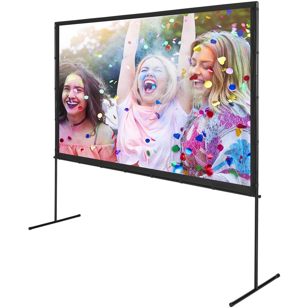 Projector Screen with Stand, 100 inch 16:9 4K 1080 HD Outdoor Movie Screen with Stand, Wrinkle-Free Projection Screen with Bar Feet and Carry Bag, for