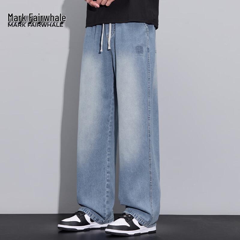 Mark Fairwhale Men s Summer Ice Silk Loose Straight Denim Jeans 2XL