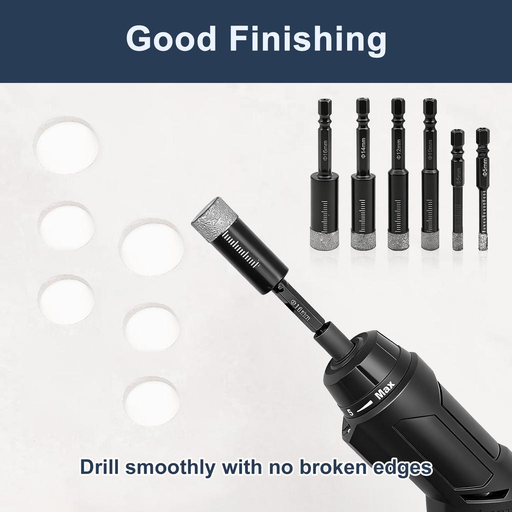 Hexagonal Shank Brazed Dry Diamond Drill Bit 5‑16mm Hole Saw for Granite Porcelain Stone, Professional Sharp Hole Opener Cutter
