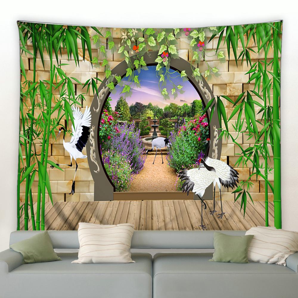 Chinesische Natur Landschaft Tapisserie Vintage Stil 3D Bögen Grün Bambus Wandbehang Tapisserie Hintergrund Dekoration Home Dekoration