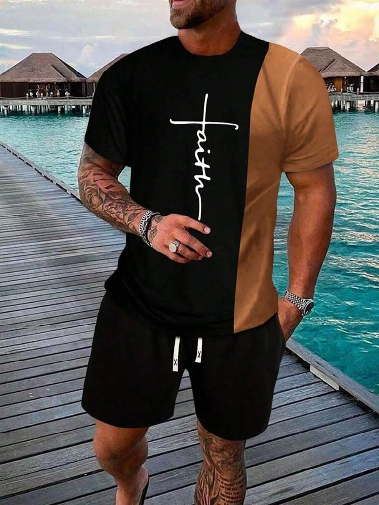 Urban Street Fashion Trend 3d Printed Men's Crew Neck Short Sleeve Suit Outdoor Simple Crew Neck Top Casual and Comfortable Shorts