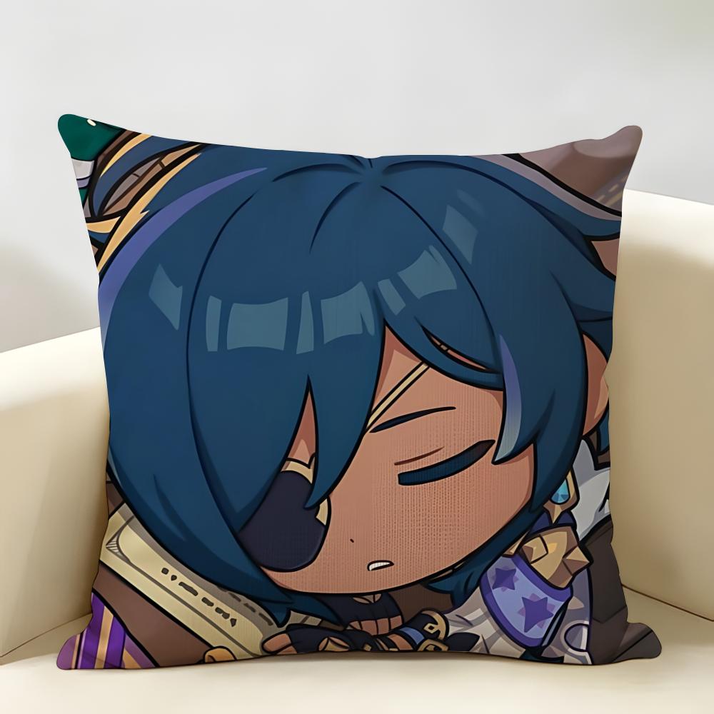 Kaeya Cute Genshin Game Cushion Cover Natural Linen Organic Fabric DoubleSided Printing Room Sofa Decor Pillow Case