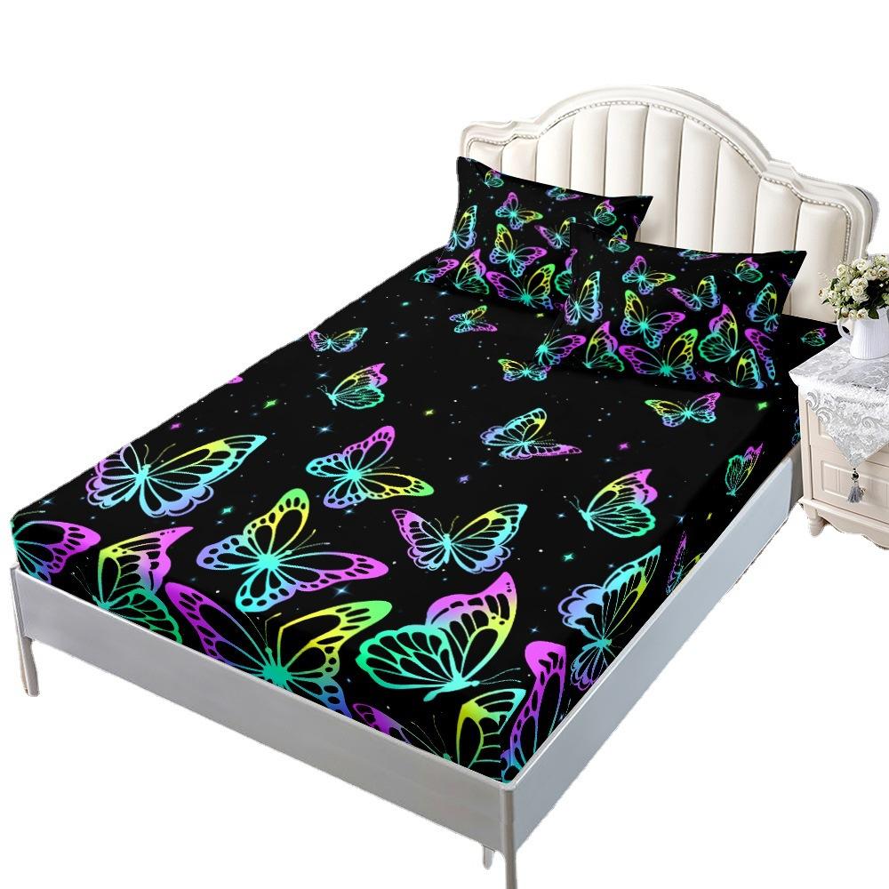 Mattress Mattress Cover Three-Piece Set, Colorful Black Graffiti Mattress Protective Cover Fully Enclosed