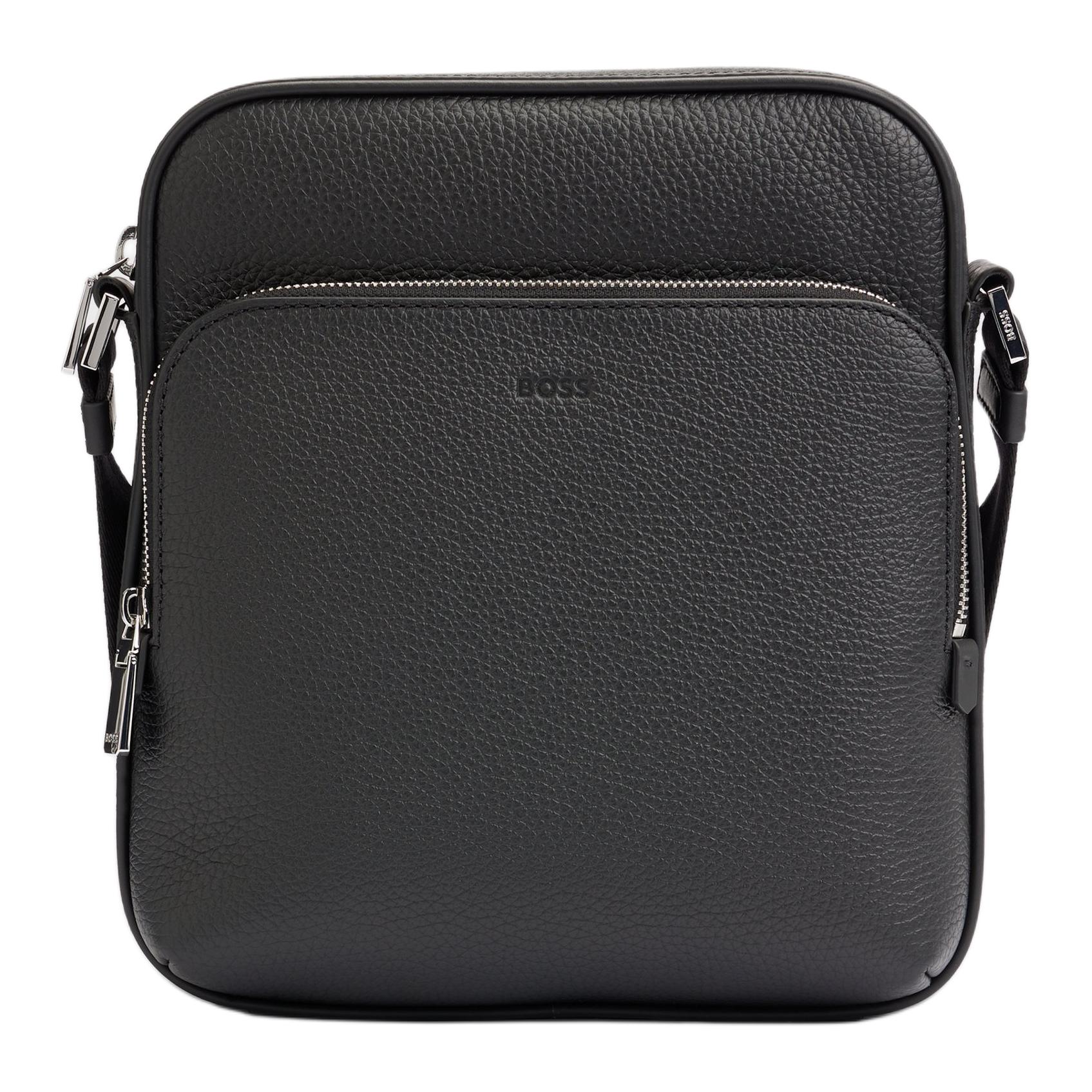

Hugo Boss Embossed Brand Logo Zipper Closure Leather Shoulder Crossbody Bag Men bags Black 50529288-001 Basic Set (Bag+Dust Bag)