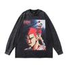 Trendy Brand Harajuku Y2K Cartoon Print Washed Long-Sleeved T-Shirt Men'S Oversize Retro Couple Bottoming Top