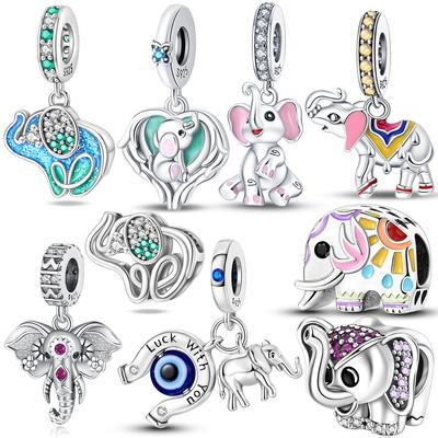 Charms Copper Original Lovely Elephant Purple Zircon Beads Fit Bracelet Jewelry Diy Woman'S Gift Necklace Accessory