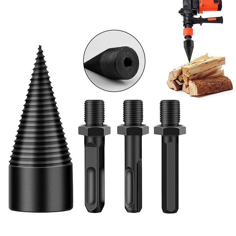 4pc 32mm Blackened Interchangeable Handle Chopping Drill Bit Electric Drill Electric Hammer Machine Tool Set for Breaking Wood