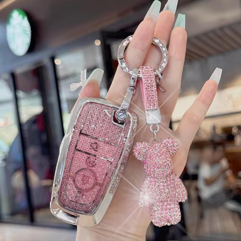 Crystal Pink Tpu For Ford Fusion Mustang Kuga Ecosport Explorer F-250 F-350 F-450 F-550 Raptor F150 Car Key Case Cover Holder