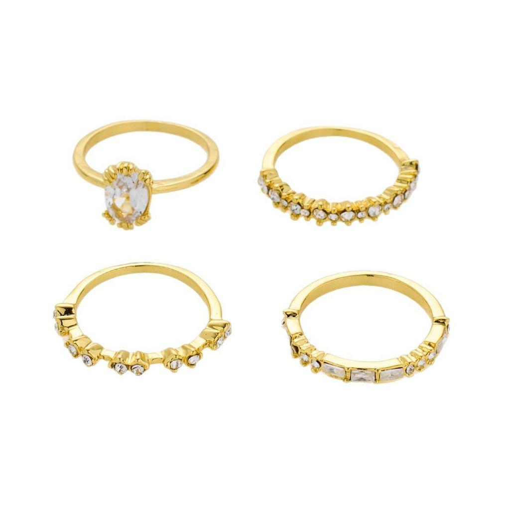 Four-Piece Diamond-Studded Zircon Flower Ring Set: Luxury European & American Engagement Jewelry