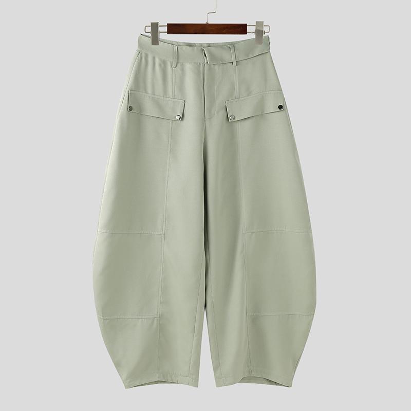 INCERUN Men Zip-up Waist Casual Baggy Drop-crotch Pants Long Trousers