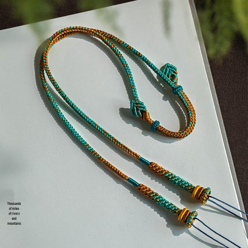 Hand-Woven Amber Turquoise Dzi Bead Sweater Chain for Men and Women