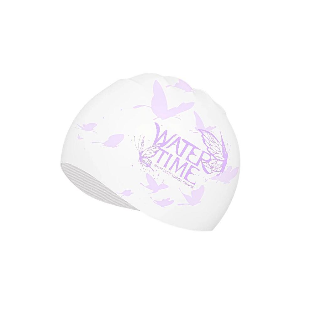 WATERTIME Silicone Swim Cap, for Long Hair, Waterproof, Ear Protection, Purple Color