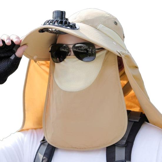 

Men Fisherman Hat Cooling Fan Face Hood Full Protection Sunshde Anti-UV Breathable Wide Brim Ventilation Heat Relief Outdoor Camping хаки