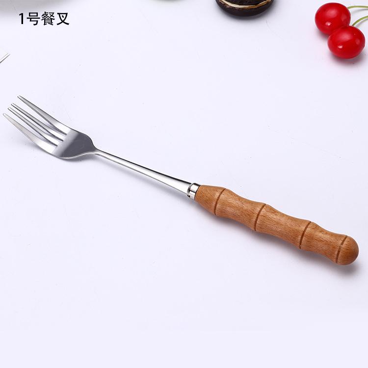 YOMDID 1PC Dinner Knife Fork Spoon With Wood Handle Stainless Steel Cutlery Western Food Dessert Tableware Fork Spoon Dinnerware