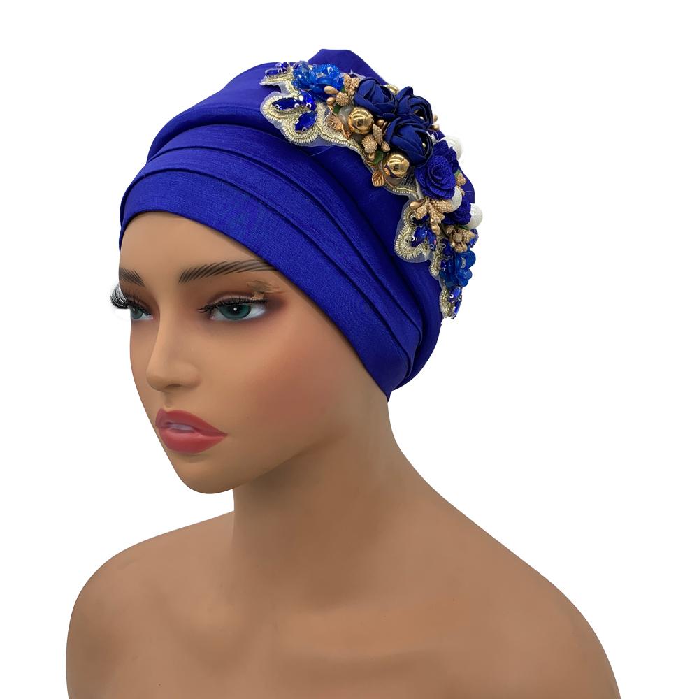 Raw Silk African Turban Cap Flower Headwrap Bonnet Nigeria Wedding Headtie Wedding Party Headgear Turbante Mujer