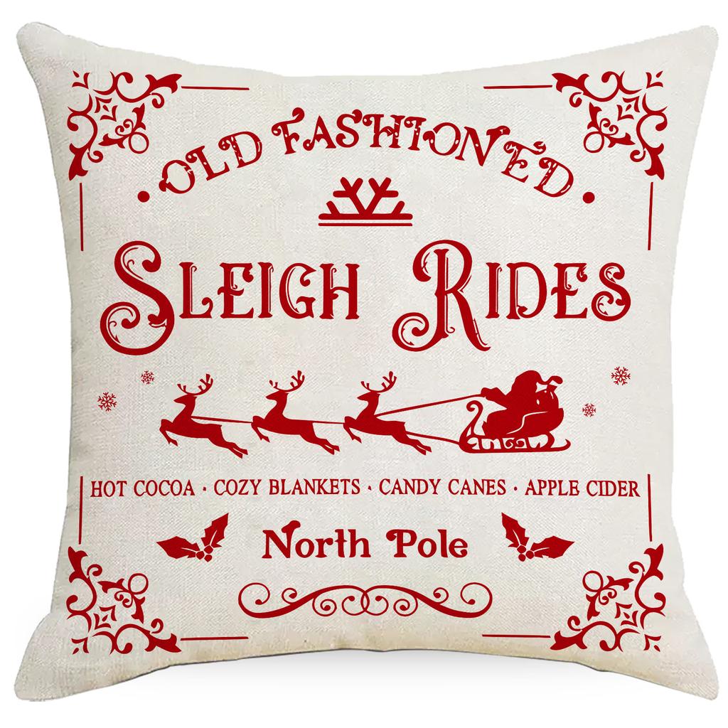 New Christmas Pillow Cover Red Christmas Letter Linen Print Living Room Sofa Cushion Cover Pillow Premium Durable