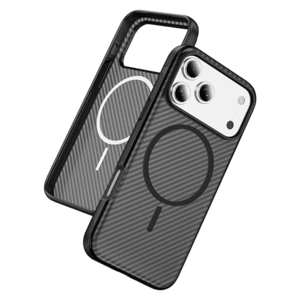 For iPhone 17 Pro Magnetic Case Carbon Fiber Texture PC + TPU Anti-Slip Phone Cover Compatible with MagSafe