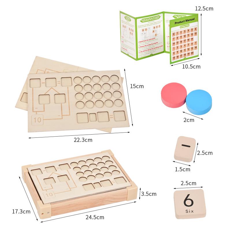 Montessori 4-in-1 Math Addition & Subtraction Wooden Puzzle Teaching Aid for Children