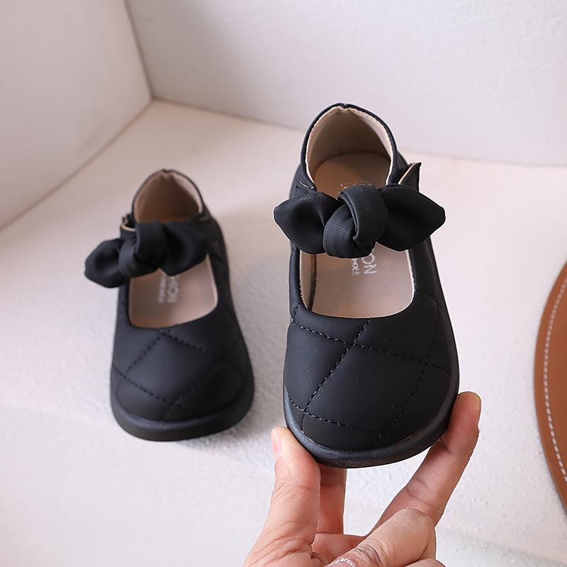 Kids Bow Decor Quilted Soft Sole Casual Shoes 21 чёрный