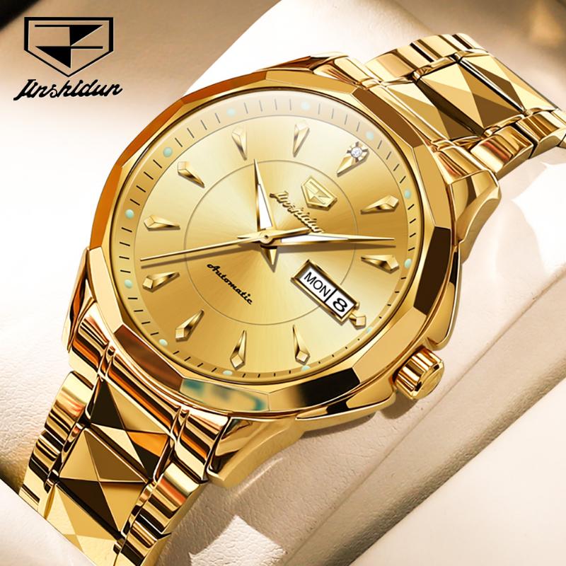 JINSHIDUN New Business and Leisure Men's Watch Automatic Mechanical Watch Tungsten Steel Double Calendar Luminous Waterproof High-end Watch