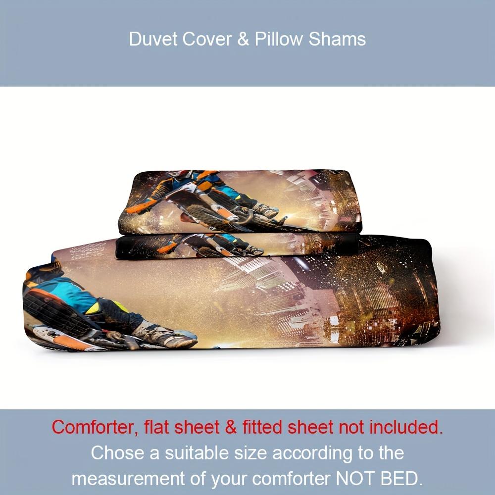 Polyester Fabric Duvet Cover Set Motorcycle Sports Competitive Print All Season Bedding Set Soft Breathable Duvet Cover