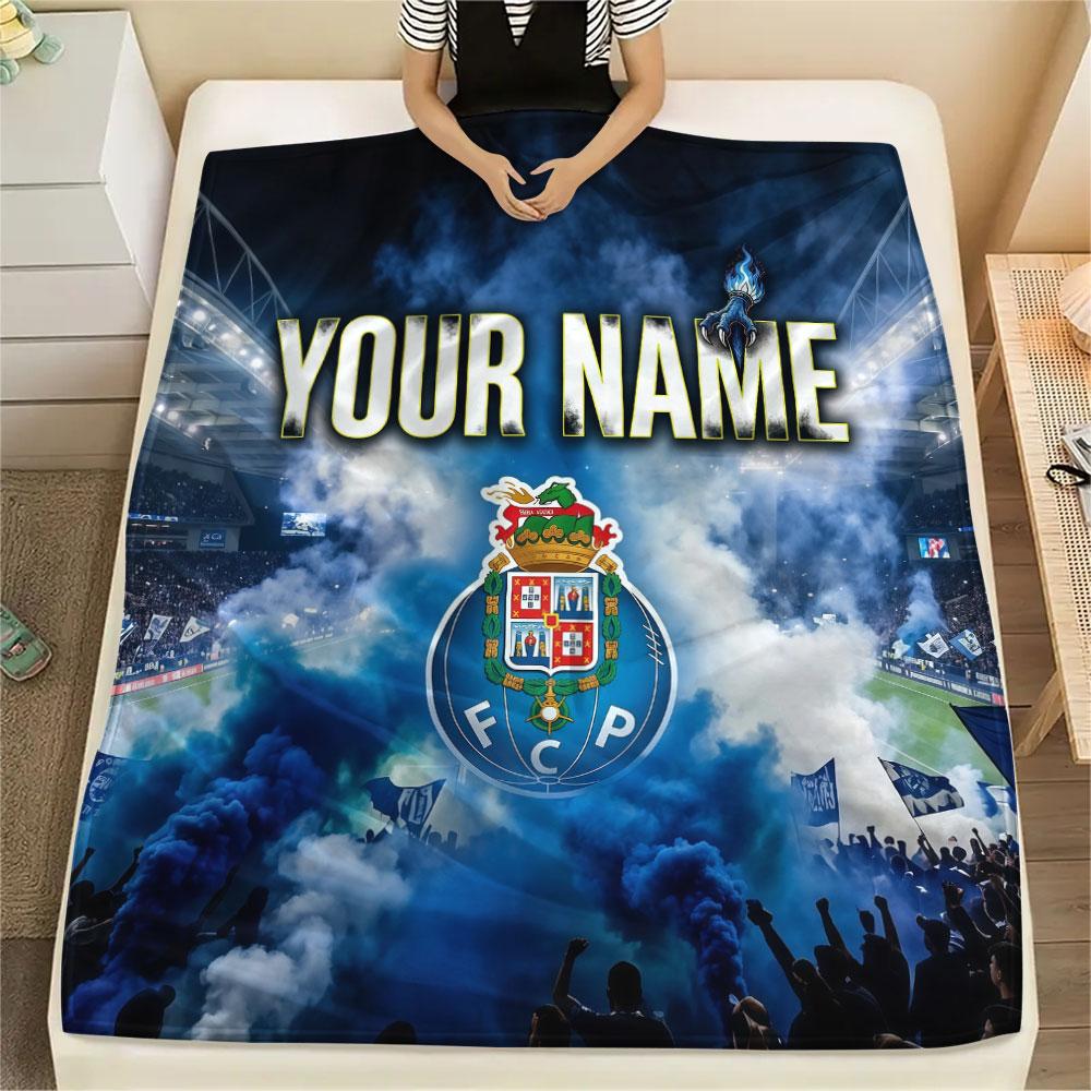 Custom Name,FC Porto Printed Flannel Blanket, soft throw for bedroom sofa, washable, Christmas present, great gift.