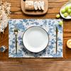 1PC French Pastoral Cloth Placemat Washable Modern Simple Table Mat Coffee Table Plate Pad Blue Floral Cotton Fabric Home Decor