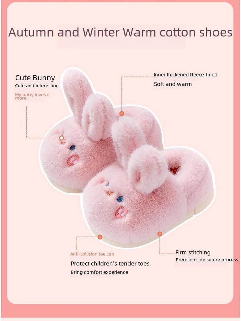 Winterwarme rutschfeste Baumwollpantoffeln für Kinder - Niedliches Hasendesign, Plus Samt, Geeignet für Jungen und Mädchen