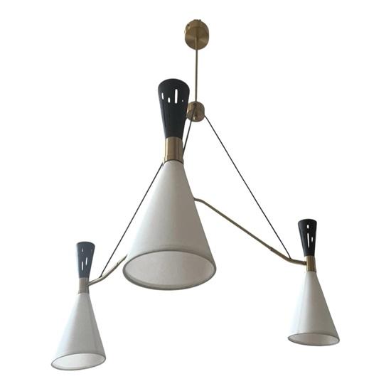 Candelabru cu 3 brațe Sputnik cu abajururi Mid Century, Lampă de tavan suspendată