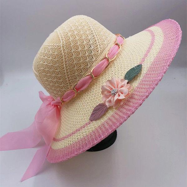 Summer Women's Hats for Tourism UV Protection, Sun Shading Printed Chains Large Brims Women's Knitted Hats