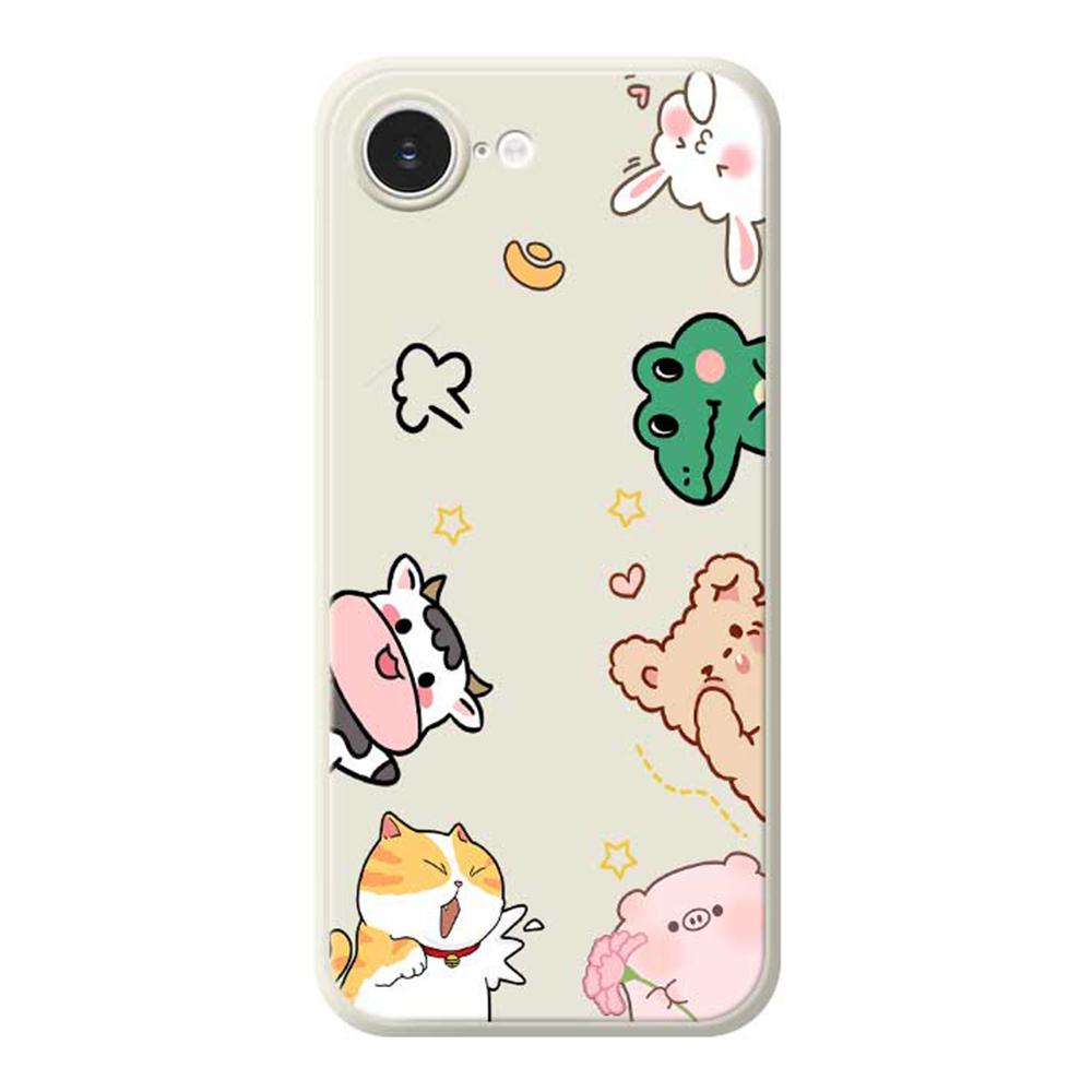 For iPhone 16e Case Animal Gathering Pattern Printing Straight Edge TPU Phone Back Cover