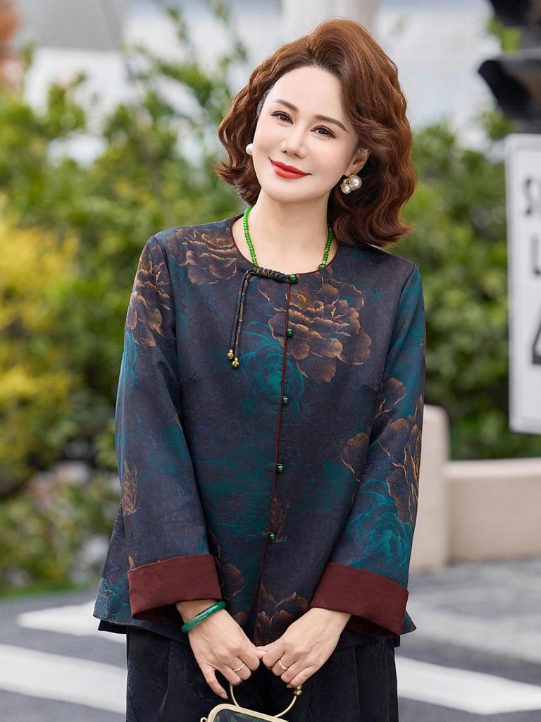 Spring Chinese Style Jacket for Middle-Aged and Elderly Women: Fashionable Top for Mothers and Grandmothers, Perfect for Spring and Autumn