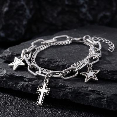 Star Cross Bracelet for Men, Double-Layer Chain, Versatile and Unique, Simple and Sophisticated Accessory for Women