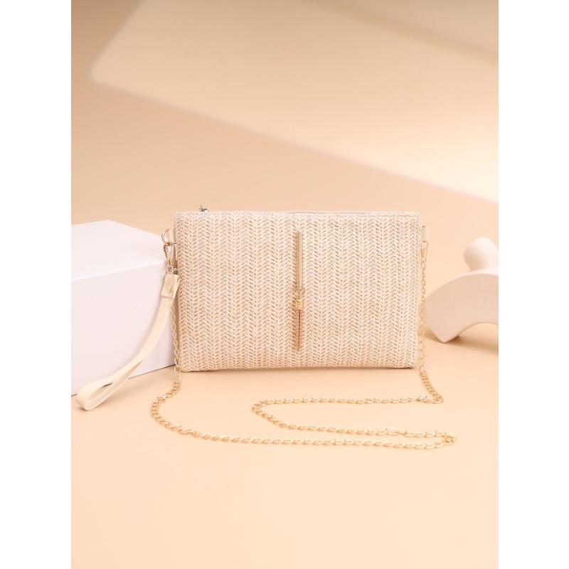 

New woven clutch bag straw flip fringed bag fashion envelope bag абрикосовый
