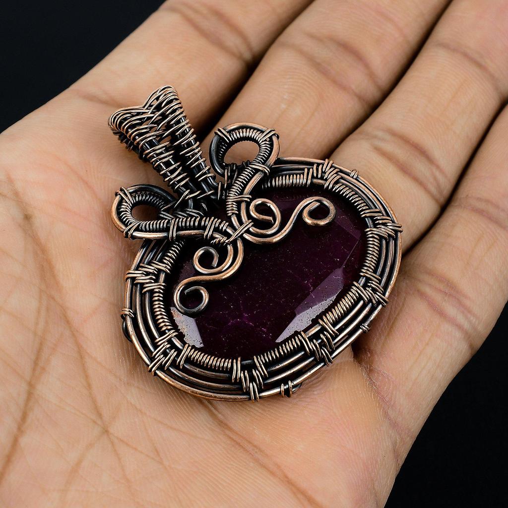Ruby Pendant Gemstone Jewelry, 999 Copper Wire Wrapped Handmade Pendant, Latest Design Jewelry
