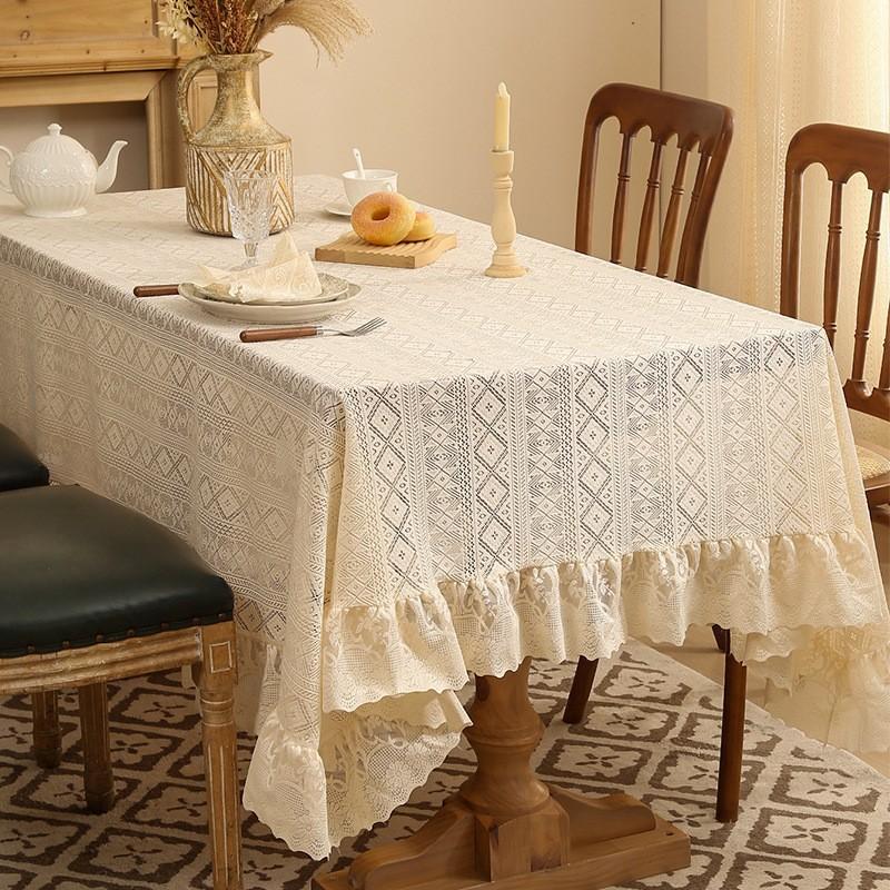 2025 New Square Decoration Table Cloth French Retro Lace Tablecloth Rectangle Dustproof Table Cover Luxury Retro Lace Tablecloth