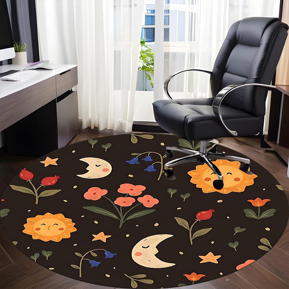1PC Sunflower-patterned Chair Carpet for Office, Indoor Non-Slip Washable Carpet, Soft Comfortable Mat For Office Room Yy250930145