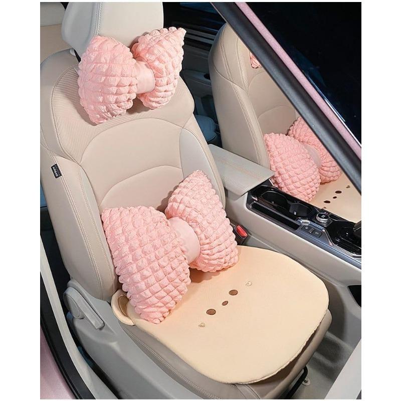 Xiaomi Winter Warm Car Headrest Pillow Pink Plush Soft Lumbar Support Cushion with Bowknot Decoration for Women Girls Car Accessories