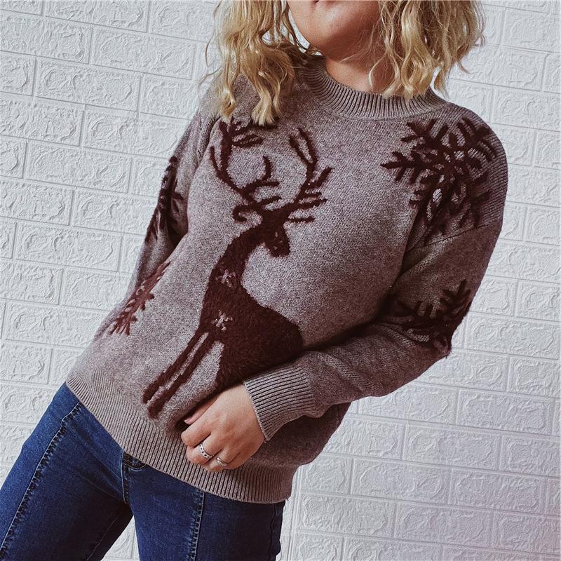 Autumn and Winter Round Neck Long Sleeved Christmas Sweater New Year Snowflake Deer Jacquard Knitted Pullover 3572