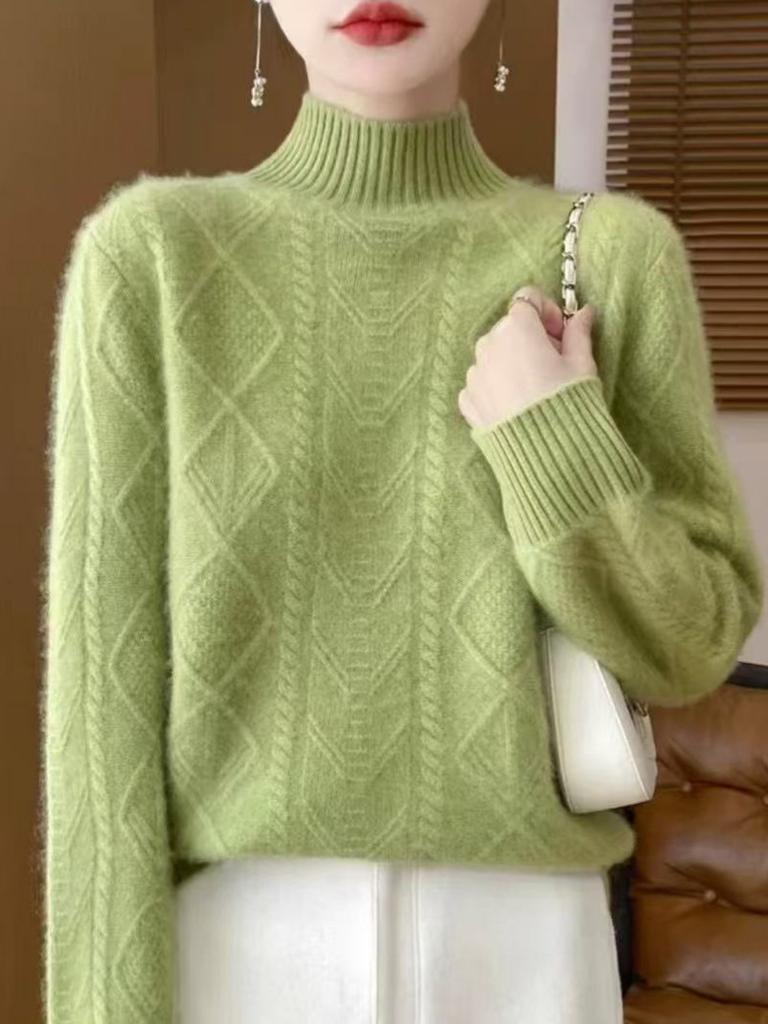 Sweater women's autumn and winter new semi-turtleneck loose belly covering wool pullover bottoming shirt knitted thick top women