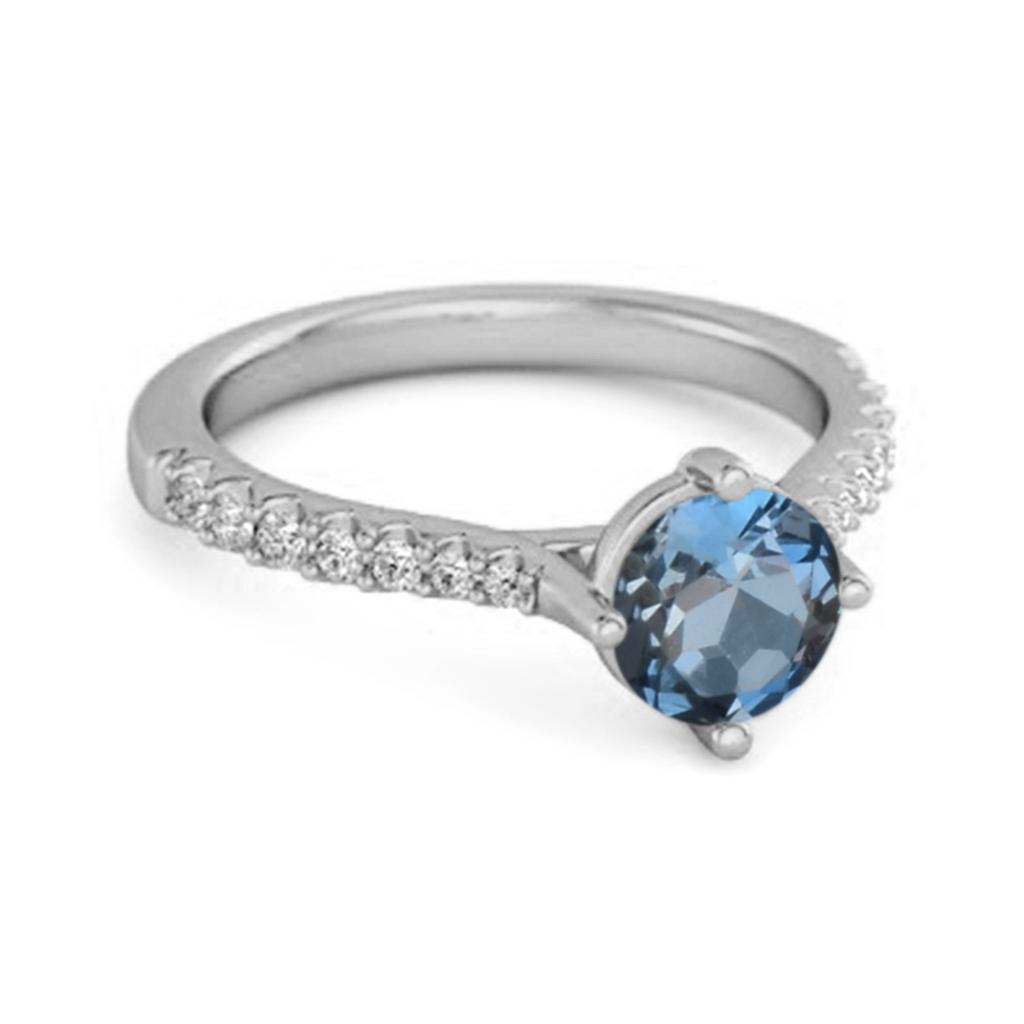 London Blue Topaz Classic Pave Solitaire Ring - 925 Sterling Silver