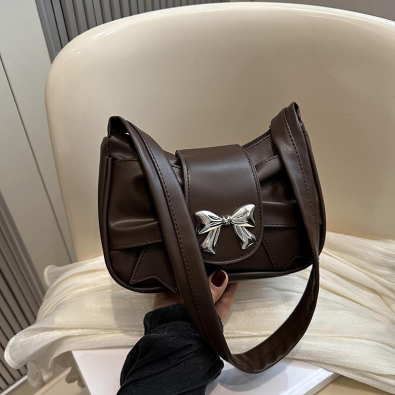A Stylish And Versatile PU Leather Shoulder Bag for Women Cute Bow Decor Solid Color Underarm Bag Perfect for Both Casual And Chic Looks. AVE