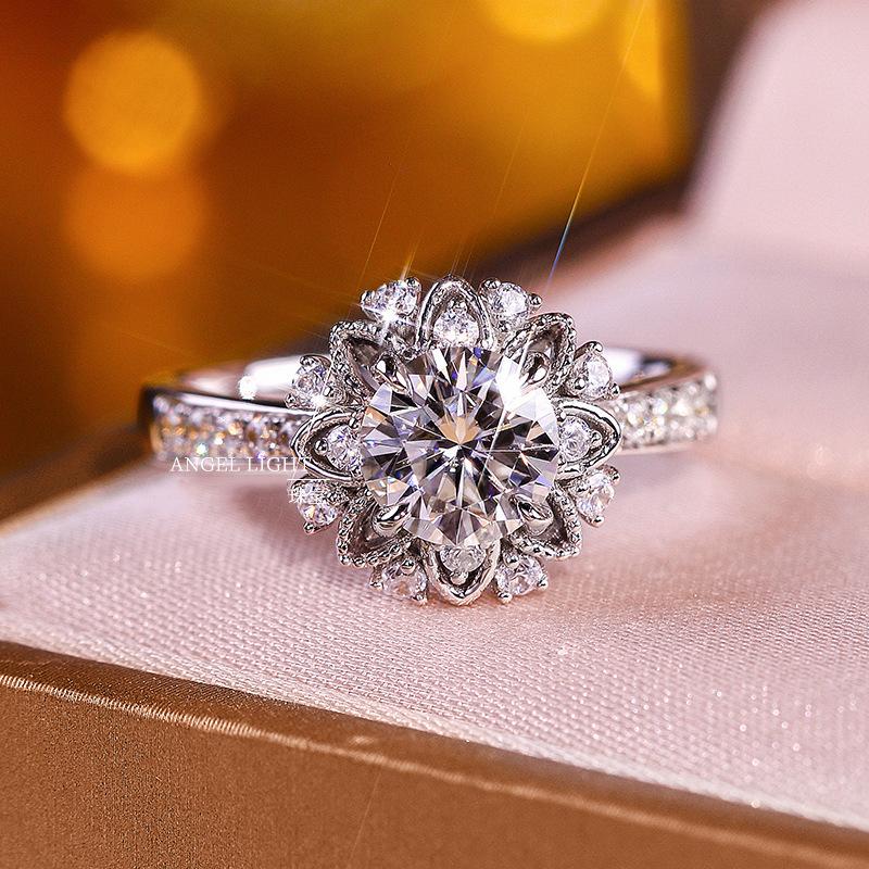 2 Carat Eight Hearts And Eight Arrows Plated Pt950 Group Inlaid With Diamonds Simulation High Carbon Diamond Open Ring Women'S Wedding Jewelry