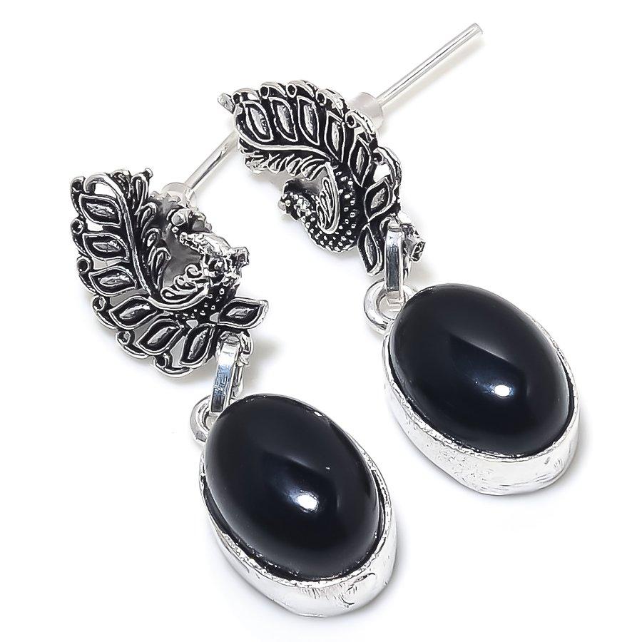 

Серьги из натурального черного оникса ручной работы из стерлингового серебра 925 пробы 0,99 дюйма h4n92