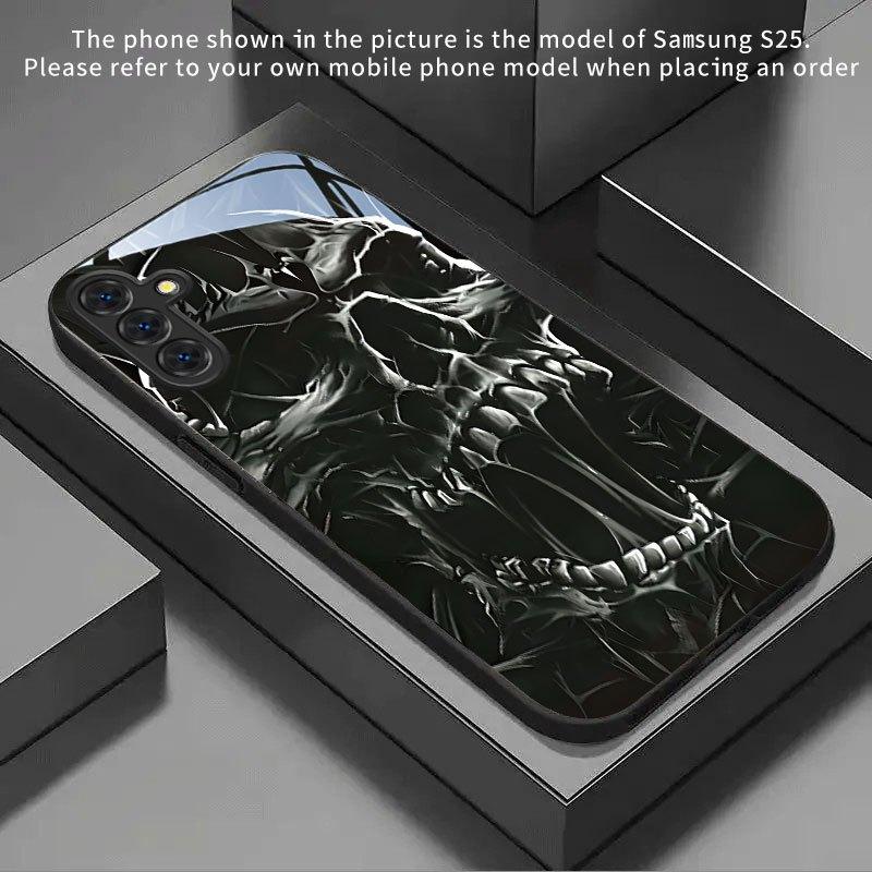 Dunkles Totenkopfmuster Glas Handyhülle geeignet für Samsung Galaxy S26 S25 S24 S23 S22 S20 FE/Ultra/Plus Anti-Drop-Rückseite