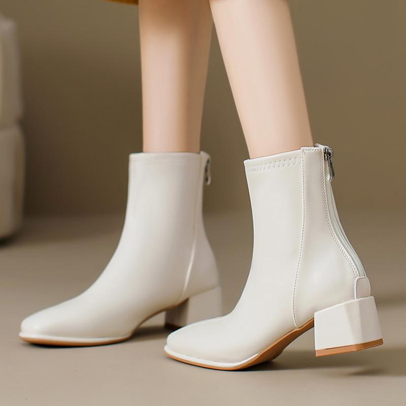 B-leather short boots  new winter small naked boots small high heel temperament velvet Martin boots