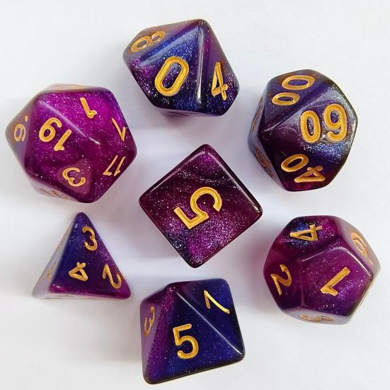 7Pcs/Set Starry Sky Acrylic Multi-side Dice Golden Number D4/6/8/10/12/20 Polyhedral Gaming Dice Prop Adults Family Night Party Board Game Essentials