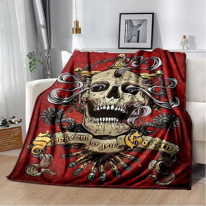 Skull Series Poker Flower Blanket Quilt Travel Bedding Sofa Couch Bed Throw Blanket Flannel Blanket Bedspread Halloween Gifts